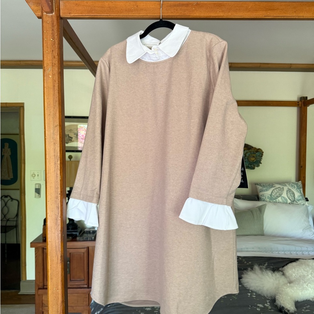 Tuckernuck Tan Sheath Dress with Peter Pan Collar